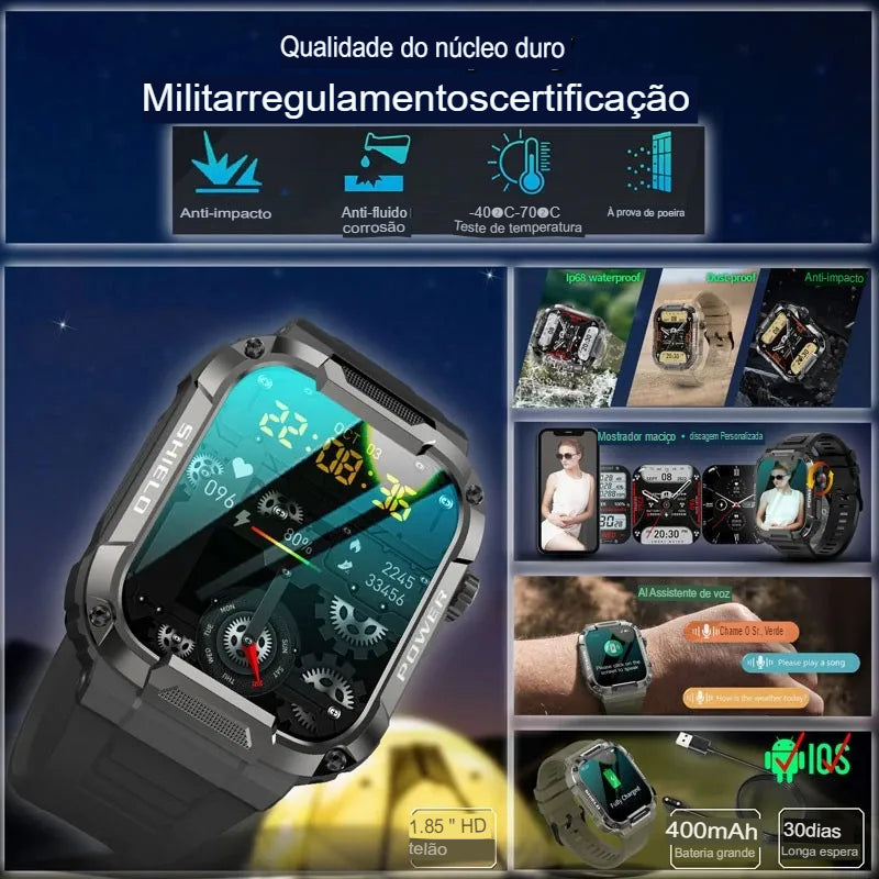 Relógio Inteligente Militar Robusto com Tecnologia e Elegância