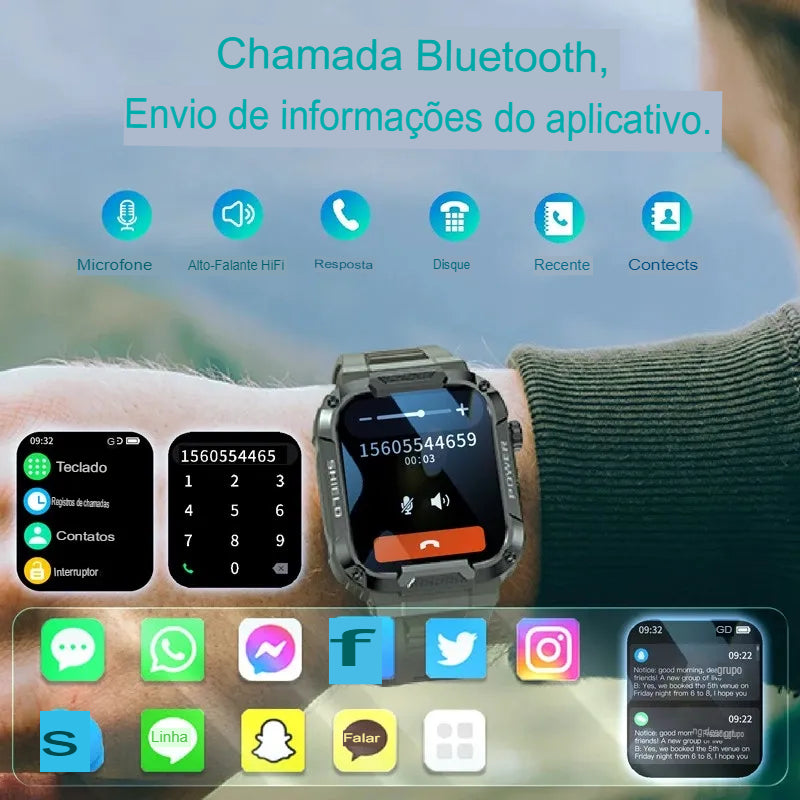 Relógio Inteligente Militar Robusto com Tecnologia e Elegância